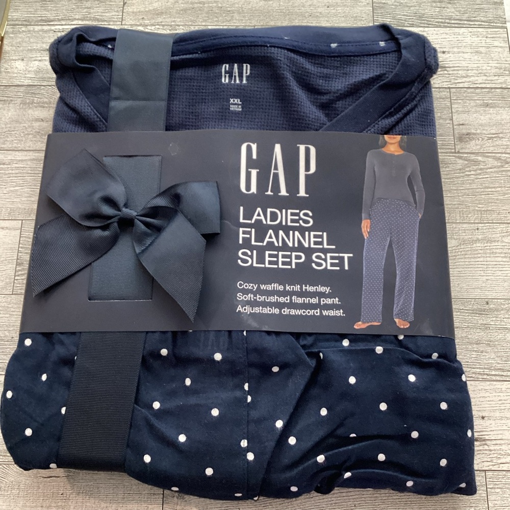 GAP Dark Blue Polka Dot Flannel Pajama Set Size:2X